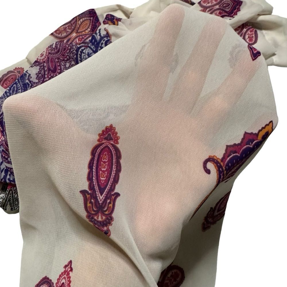 Chico's Women's Semi Sheer Paisley 3/4 Sleeve Purple White Tunic Size 2 (Medium) - Picture 5 of 10